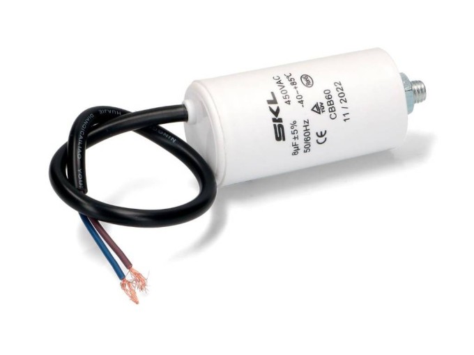 Rozběhový kondenzátor 8.0 uF 450V CBB60 SKL s kabelem 25 cm