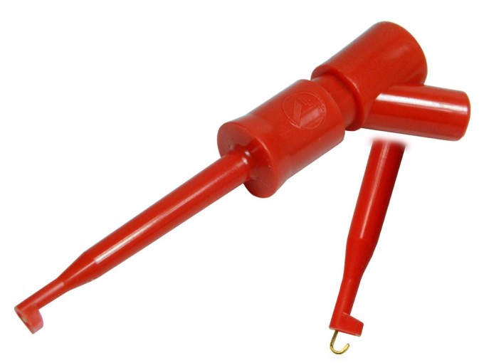 Měřicí hrot s háčkem Hirschmann KLEPS2-BU RT - červený