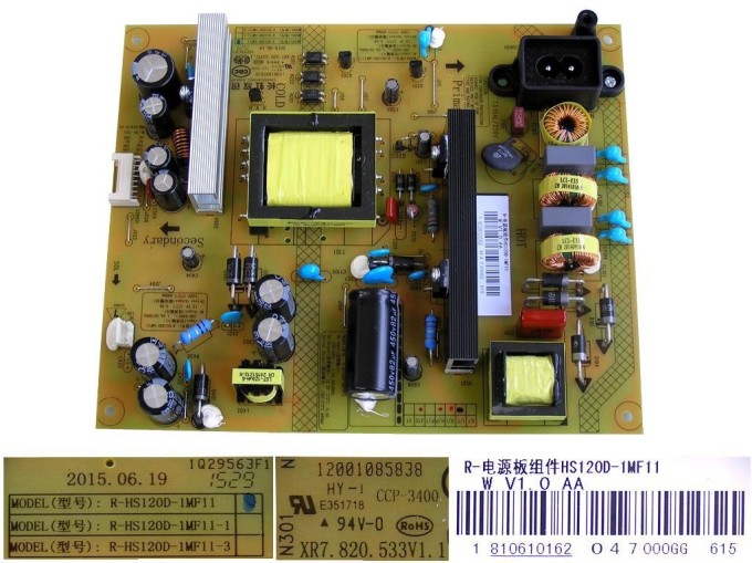 LCD zdroj pro TV Changhong UHD43D5000ISX - POWER UNIT 810610162 / R-HS120D-1MF11