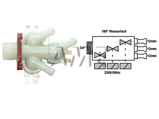 Univerzální trojcestný napouštěcí ventil 3/4" s 3x výstupem 12mm