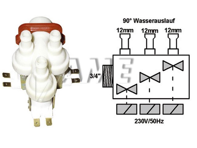 Univerzální trojcestný napouštěcí ventil 3/4" s výstupy 12 mm