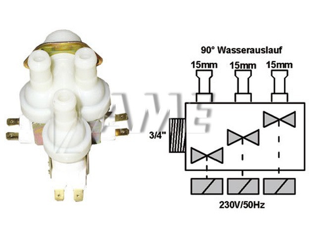 Univerzální trojcestný napouštěcí ventil 3/4" s 3 výstupy 15 mm