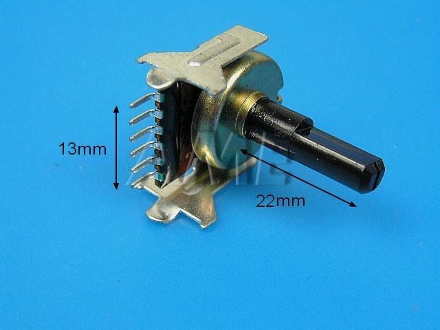 Potenciometr stereo otočný 20kΩ A č.13 s hřídelí 22mm