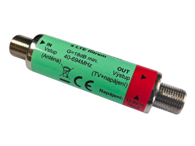 Anténní zesilovač TST LA0021 18 dB s LTE 2 filtrem pro DVB-T2