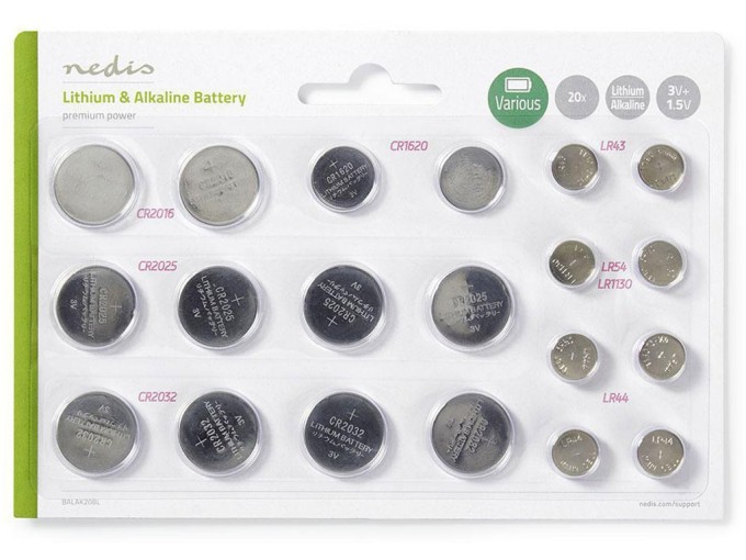 Sada knoflíkových baterií Nedis 2xCR2016, 4xCR2032, 4xCR2025, 2xCR1620, 2xLR43, 2xLR54, 4xLR44