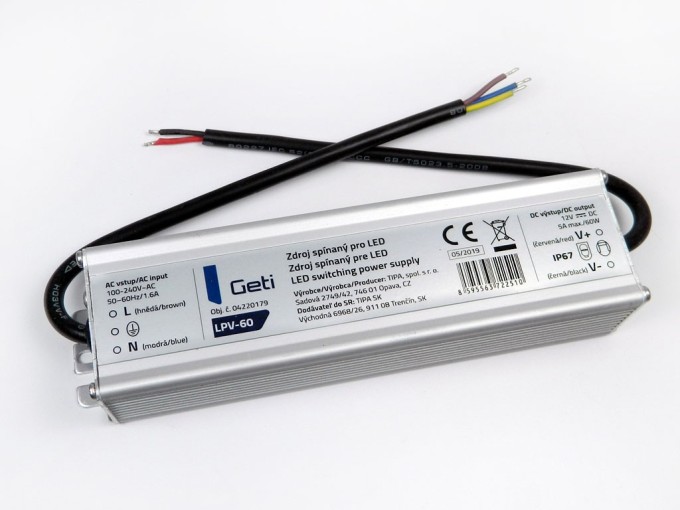 LED napáječ 60W 12V / 5A Geti LPV-60