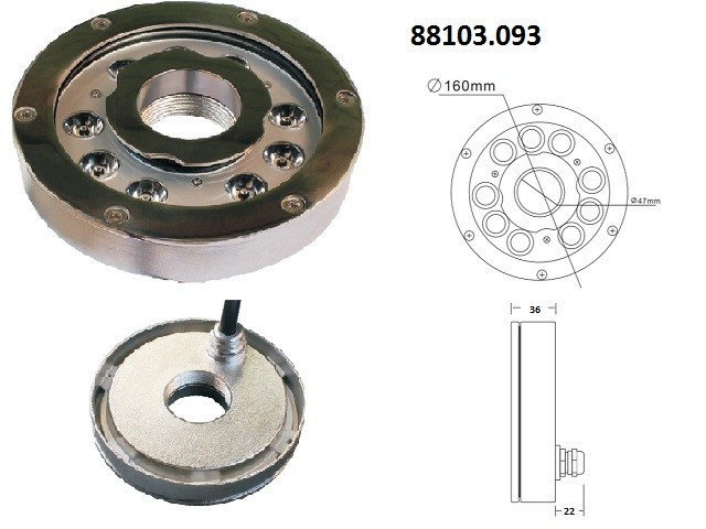 LED světlo RISE nerez 9*3W, teplá bílá 3000 K, IP68
