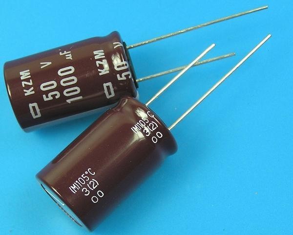 Kondenzátor elektrolytický 1000uF/50V Nippon KZM - nízká ESR, dlouhá životnost