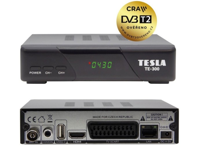 DVB-T2 přijímač TESLA TE-300 set-top-box HEVC H.265