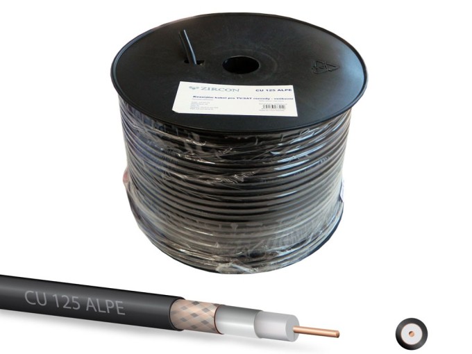 Koaxiální kabel KOAX Zircon CU 125 ALPE 100m 75 Ohm černý