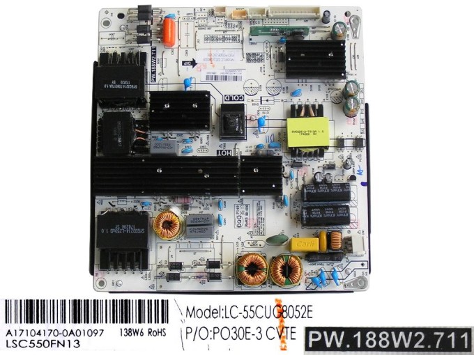 LCD Power Supply Module PW.188W2.711 / SMPS Board A17104170-0A01097 / LSC550FN13