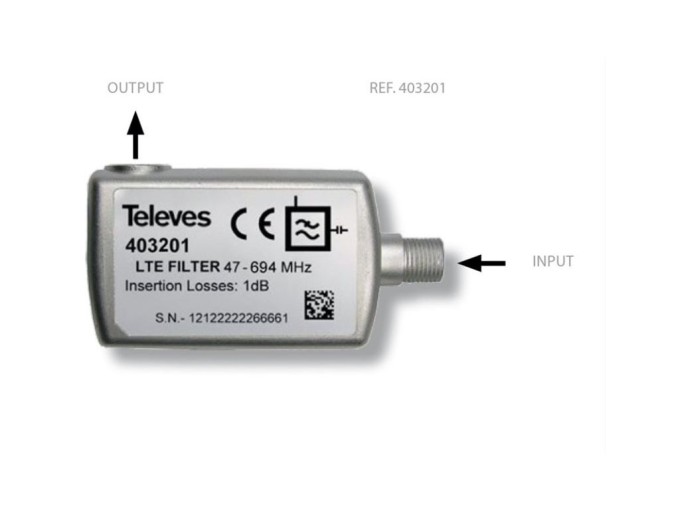 Filtr LTE Televes 403201 - LTE2 Ready, 5-694 MHz