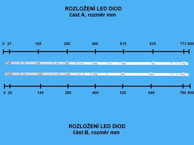 LED podsvit sada Vestel 17DLB43VER11 - 3 pásky 800mm pro 43" TV