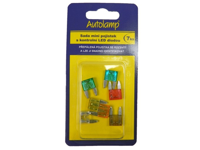 Sada mini pojistek AUTO s kontrolní diodou 7ks