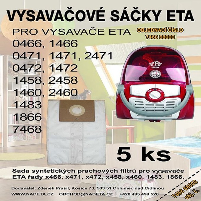 Syntetické sáčky do vysavače ETA 5ks pro modely x458, x460, x466, x471, x472, 1483, 1866, 7468