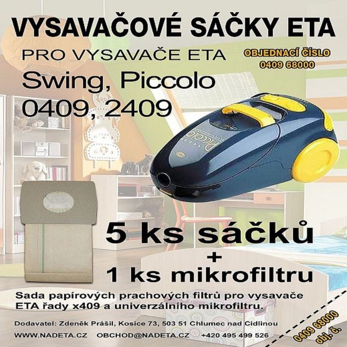 Papírové sáčky do vysavače Eta 0409, 2409, Piccolo, Swing – 5 ks + mikrofiltr