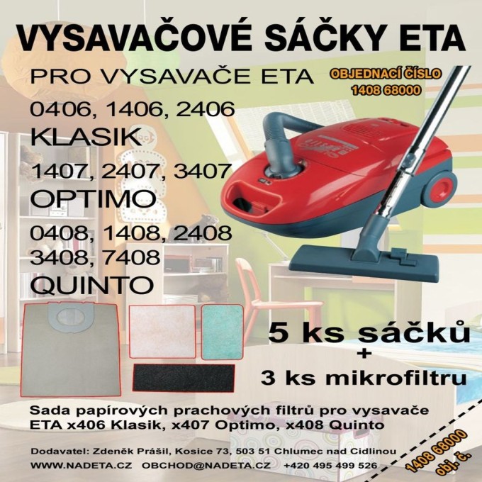 Sáčky do vysavače ETA 0406, x406, x407, x408 + mikrofiltr, 4 ks