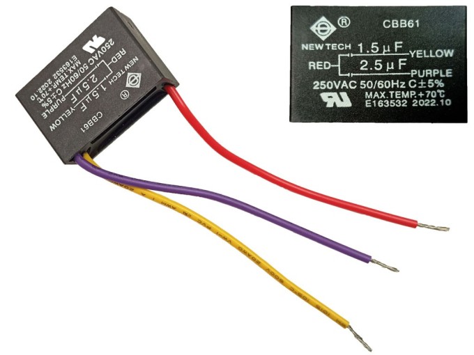 Dvojnásobný rozběhový kondenzátor 1.5uF + 2.5uF/250V CBB61