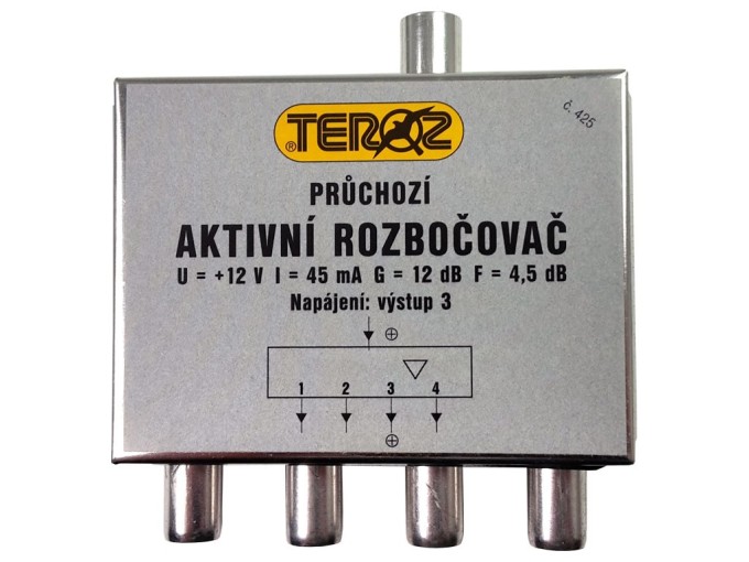 Aktivní anténní rozbočovač TV TEROZ č. 425 s 4 výstupy