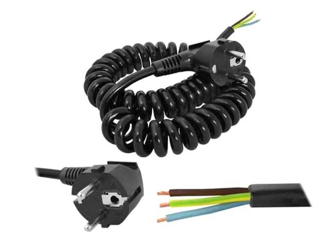 Kroucená napájecí flexošňůra 3x1,5 mm, 5 m, černá