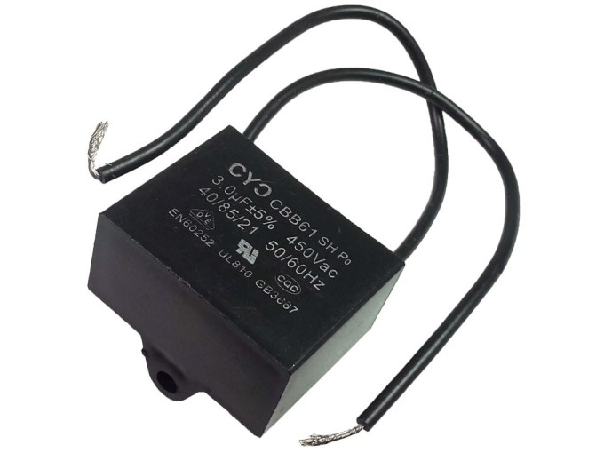 Rozběhový kondenzátor CBB61 3.0uF / 450V s lankovými vývody