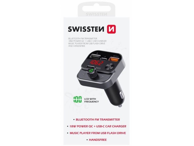 Bluetooth USB FM Transmitter SWISSTEN s USB-C 12W a USB-A 18W