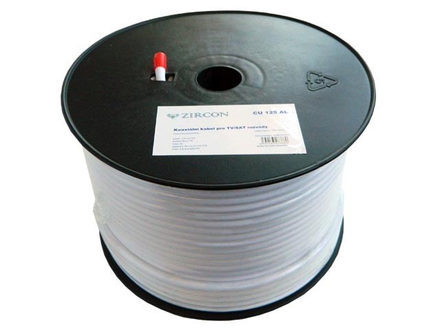 Koaxiální kabel KOAX Zircon CU 125 AL 100m 75 Ohm bílý