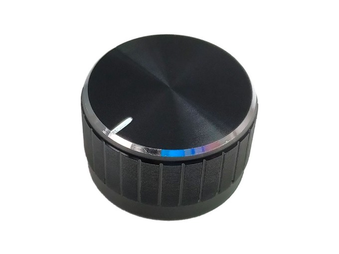 Hliníkový knoflík na potenciometr 29mm, oska 6mm, černý s ukazatelem