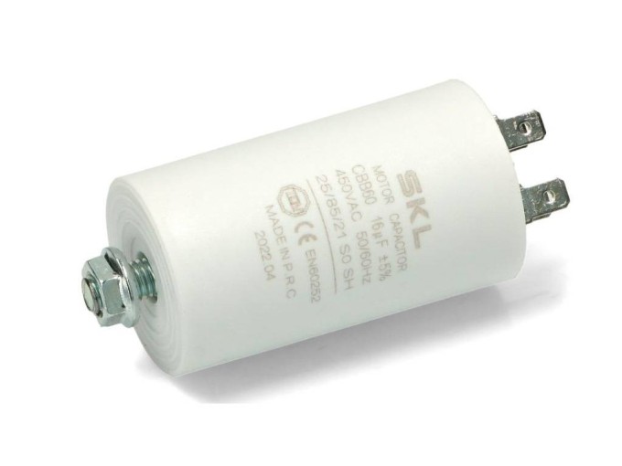 Rozběhový kondenzátor 16 uF 450V CBB60 SKL s konektory Faston 6.3 mm