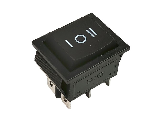 Kolébkový vypínač KCD2 černý ON-OFF-ON s 6 vývody