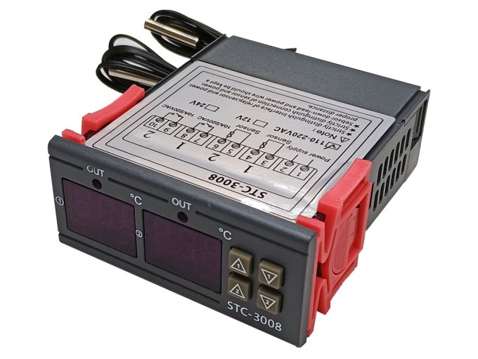 Digitální termostat STC-3008 s duálním regulátorem teploty -55°C~120°C, 230V AC