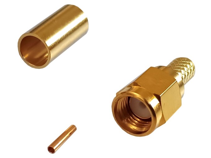 Konektor SMA R-SMA pro kabel RG58 - krimpovací - zlacený