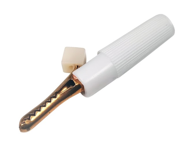 Izolovaný měřicí krokodýlek na banánek - bílý