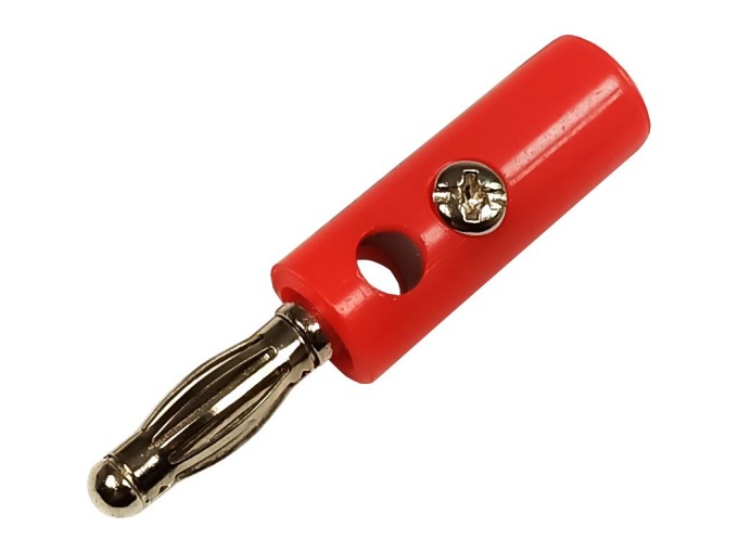Červený banánek na šroubek pro měřící přístroje