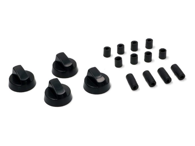 Univerzální černé ovládací knoflíky ke sporáku - sada 4ks s redukcemi