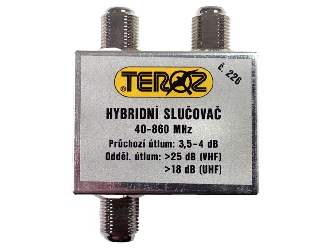 Hybridní anténní slučovač TV s 2 výstupy a F konektory