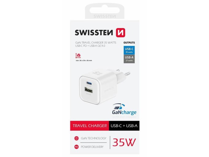 SWISSTEN USB-C a USB-A nabíječka s Power Delivery 35W bílá