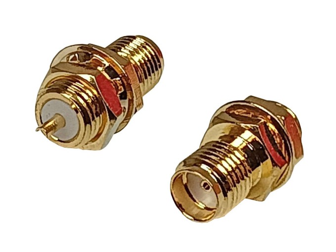 Zlacený SMA panelový konektor samice s maticí pro pájení