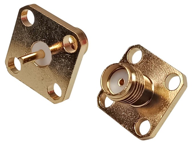 Konektor SMA panelový přírubový - samice - zlacený