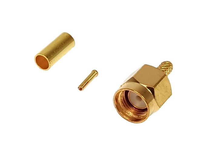 RP-SMA Konektor pro RG174 - Krimpovací Samec Reverzní - Zlacený