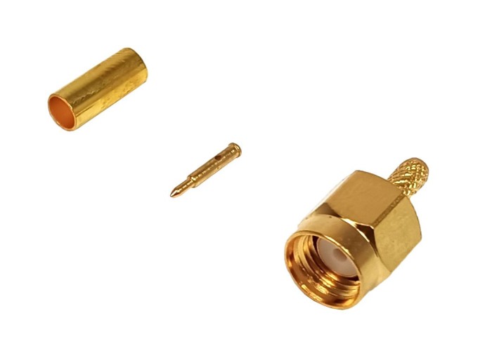 Zlacený SMA Konektor pro Kabel RG174 - Samec - Krimpovací