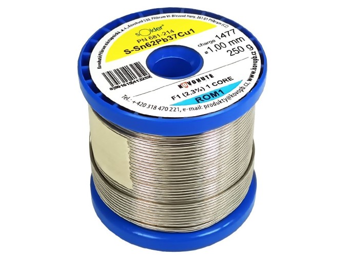 Cín pájka Sn62Pb37Cu1 s mědí 1.0mm cívka 250g