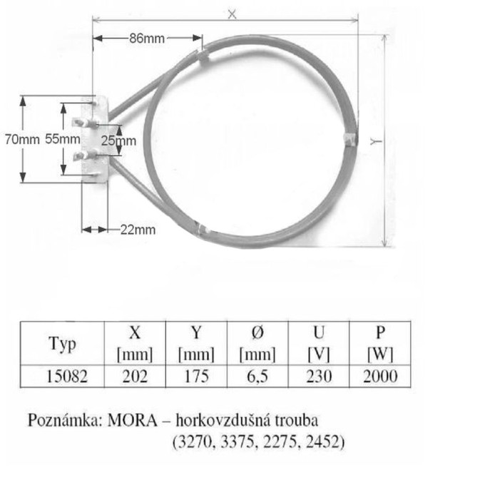 Kruhové topné těleso 2000W MORA pro sporáky