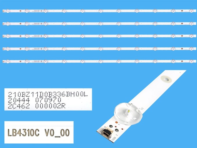 LED podsvit 858mm sada Philips celkem 6 pásků / 11 D-LED Backlight 858mm - 705TLB43B336BH00L / 996592001004 / 210BZ11D0B336BH00L / LB4310C V0_00