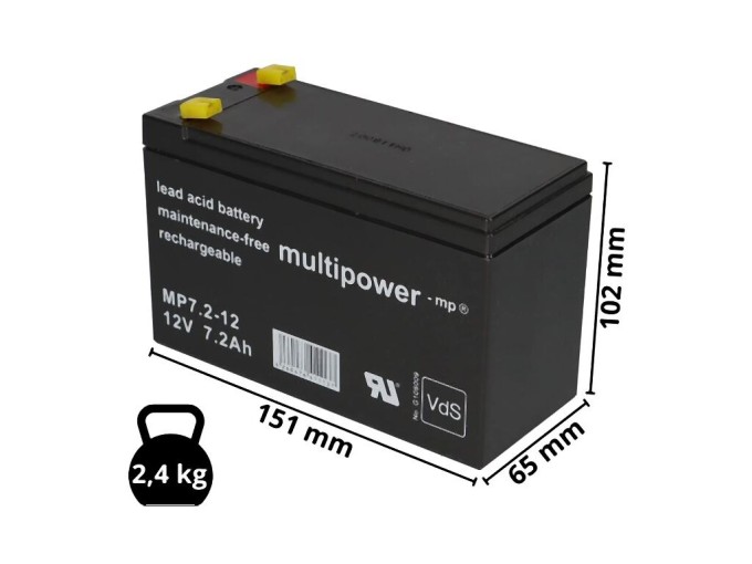 Akumulátor 12V / 7,2Ah  olověný - MP7.2-12 Multipower FASTON 4,8mm