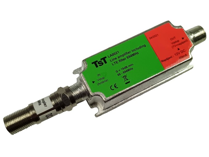 Anténní zesilovač TST LA0021 18 dB s LTE 2 filtrem pro DVB-T2