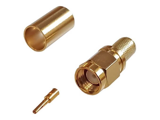 Konektor SMA pro kabel H155 - krimpovací samec reverzní zlacený