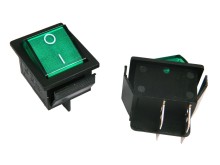Kolébkový vypínač 2 polohový 4pin ON-OFF 250V 15A prosvícený zelený