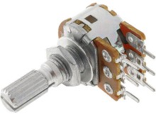 Potenciometr stereo 10kΩ logaritmický s drážkovanou hřídelí 6 x 9mm