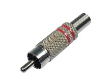 Kovový CINCH konektor stříbrný s rudým konektorem